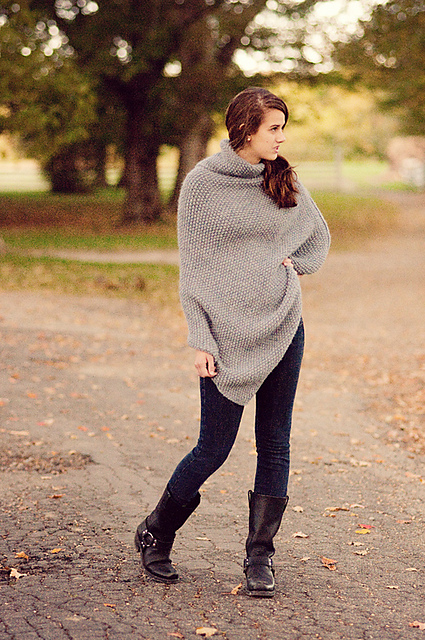 Asymmetrical Seed Stitch Poncho