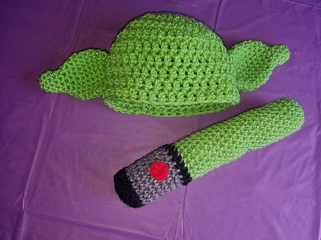 Little Green Alien Hat and Baby Lightsaber