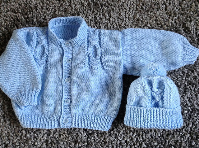 Design I - Cabled Cardigan, Hat, Scarf, & Mittens