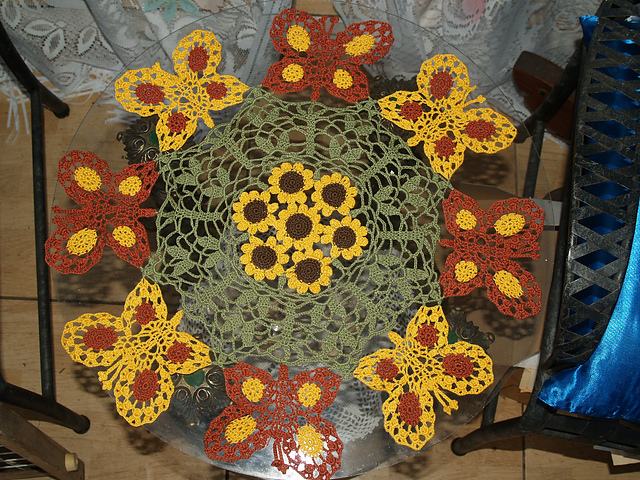Butterfly- Butterflies and Flowers Crochet Doily