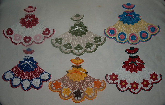 6 Crochet Doily Girl -Heart-Leaves-Poinsettia-Shamrock-Eggs-Stars