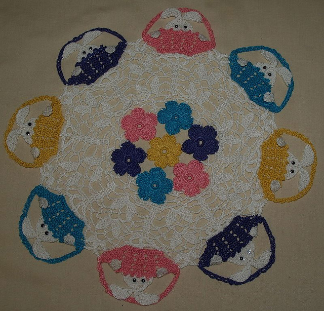 Peeking Easter Bunnies Crochet Doily
