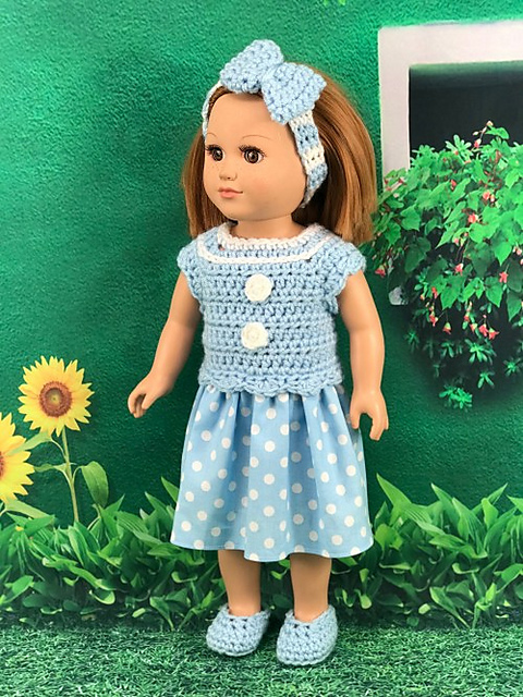 18" Doll Polka Dot Dress, Shoes and Headband