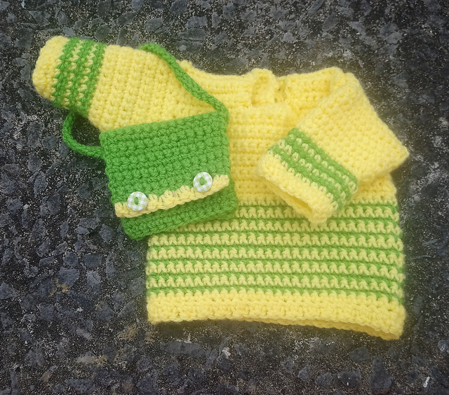 Doll Clothes #3551 Crochet Pullover & Shoulder Bag