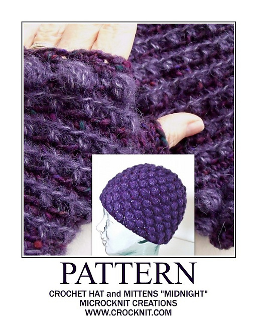 Crochet Hat and Mittens MIDNIGHT