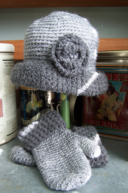 Crocheted Flower Hat & Mittens