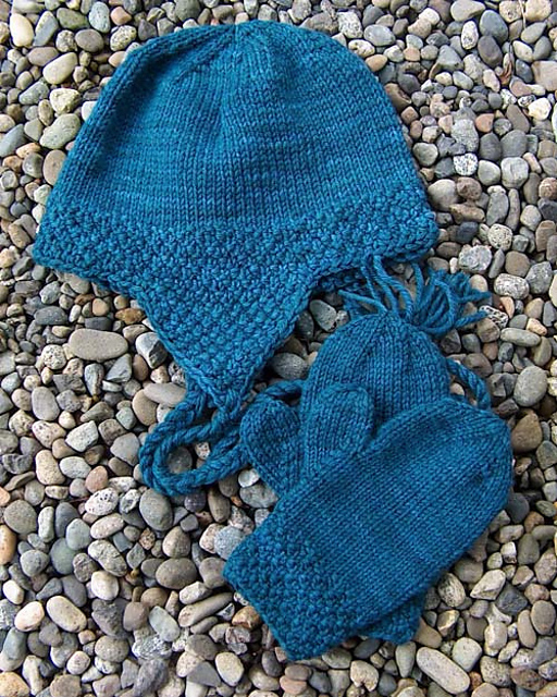 Bulky Weight Knit Earflap Hat & Mittens