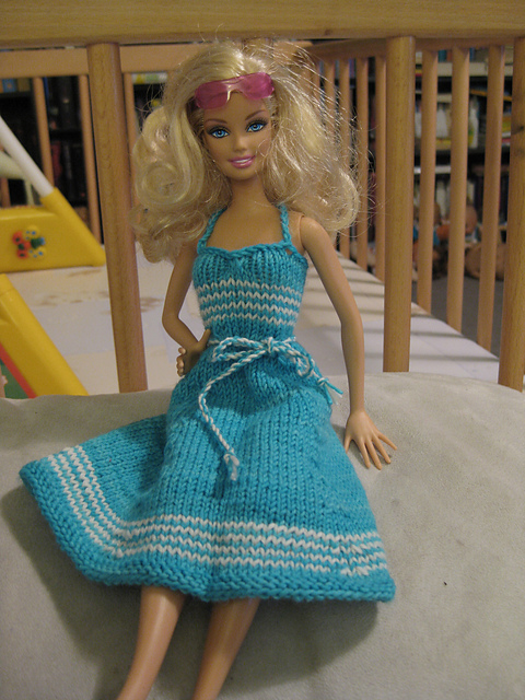 #0042 Turquoise Dress with White Stripes