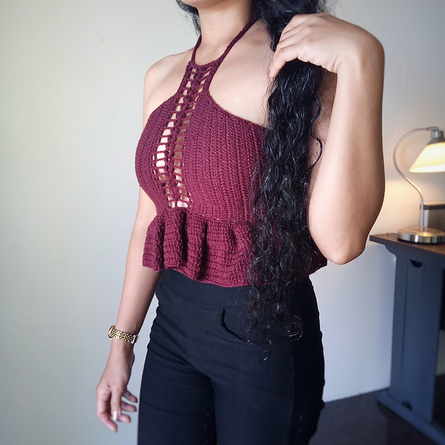 Puff Stitch Lace Pleplum Top