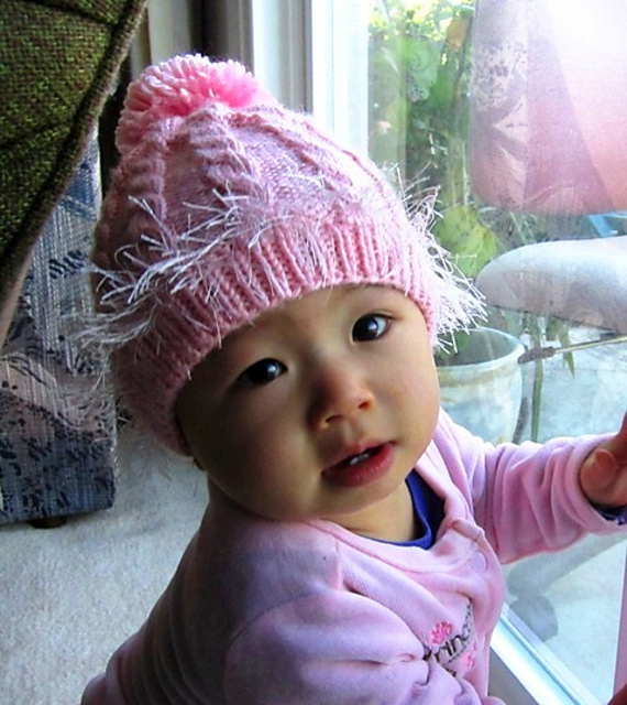 Pink Cabled Baby Hat