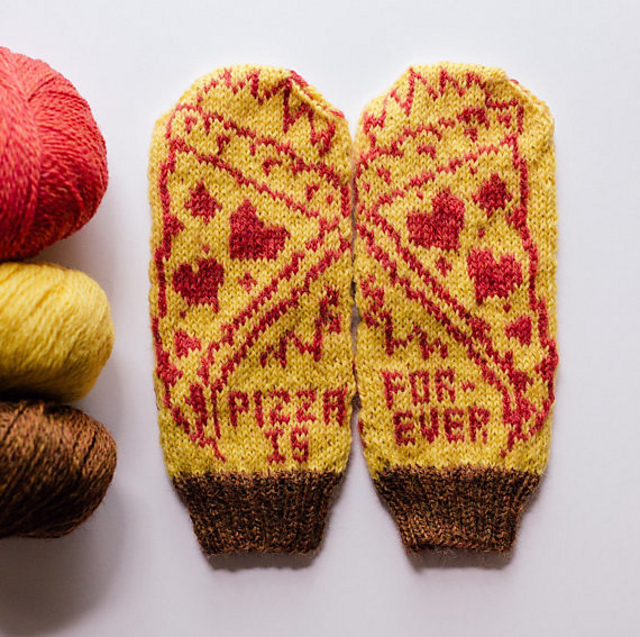 Pizza is Forever Knit Mittens