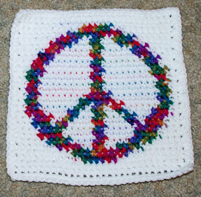 Row Count Peace Sign Afghan Square