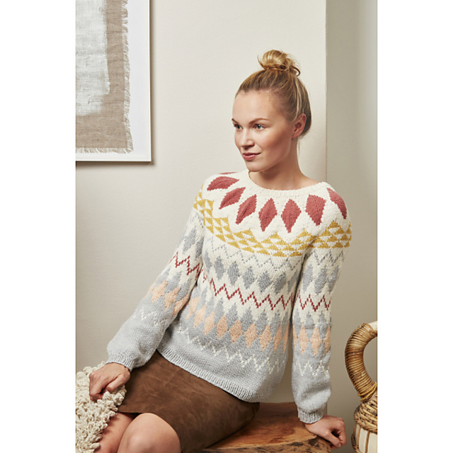 Women's colourwork sweater Novita Wool Cotton