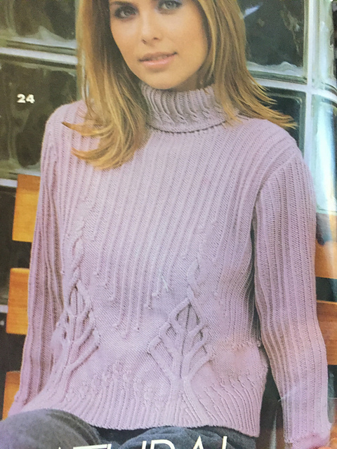 #24 Rib and Cabled Tree Motif Turtleneck Pullover