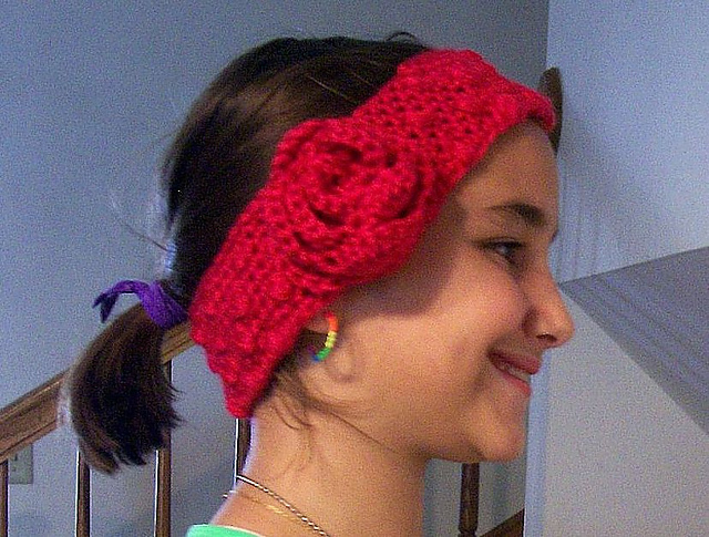 Bud Stitch Head Band/Ear Warmer With Rose Accent