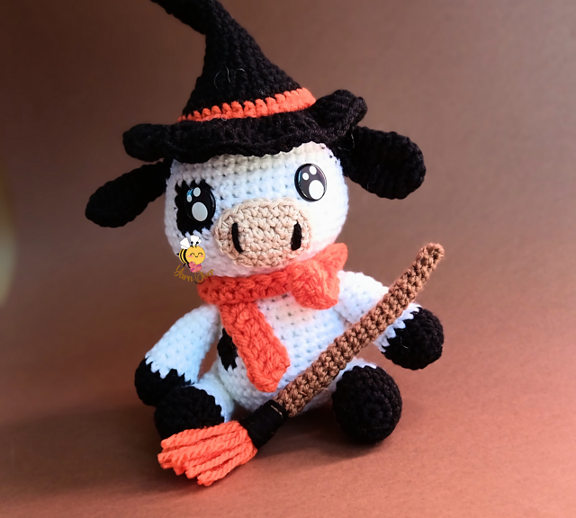 Witch Cow with Broom amigurumi