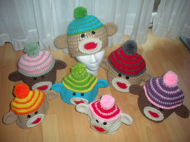 Striped Cap Sock Monkey Beanie 