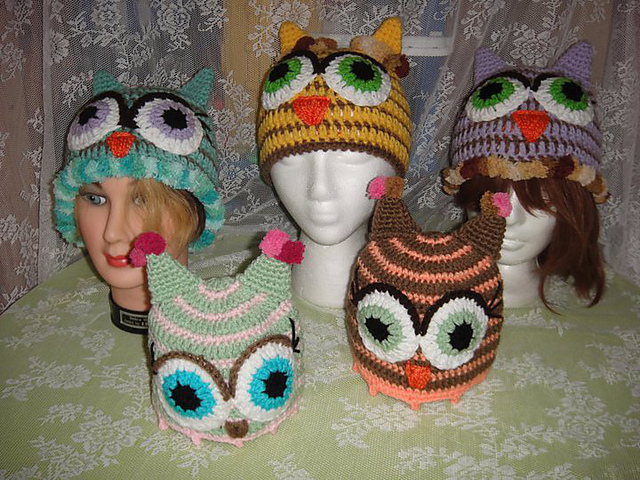 Striped Pom Pom Owl Beanie