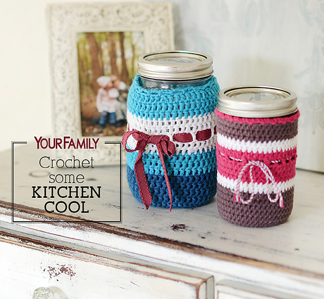Crocheted jam jar cuffs
