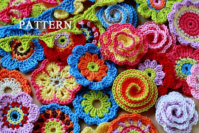 Big Flower Party - Collection of 10 Crochet Flowers and Mini Bunting