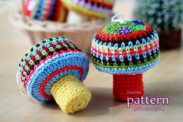 Happy Crochet Mushroom Ornaments
