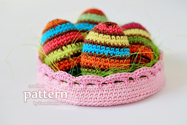 Crochet Striped Easter Eggs In A Crochet Bowl