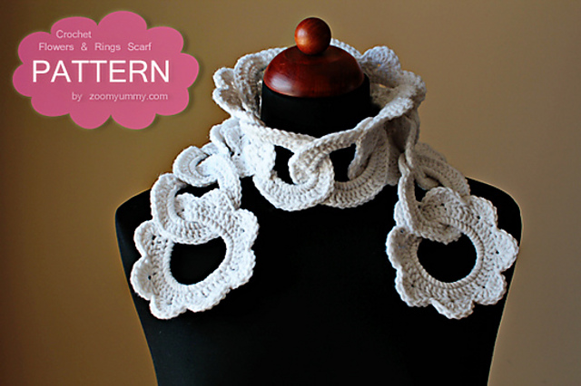 Flowers and Rings Crochet Scarf