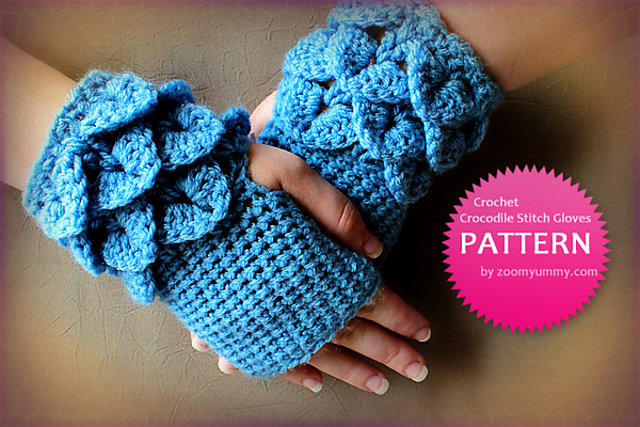 Crocodile Stitch Fingerless Gloves